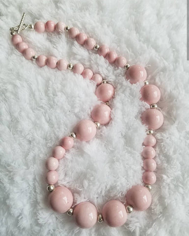 Pastel Pink Round Beaded Necklace