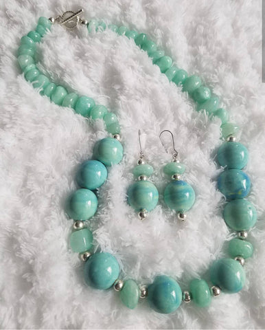 Mint & Silver Round Beaded Set